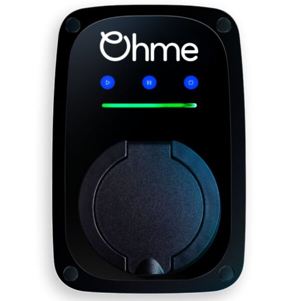Ohme ePod 7.4kW socketed EV charger mounted on exterior wall