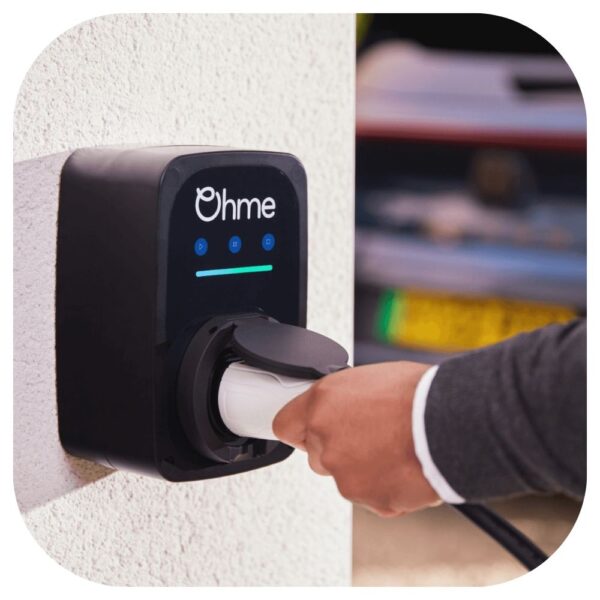 Unboxed Ohme ePod 7.4kW EV charger with included accessories
