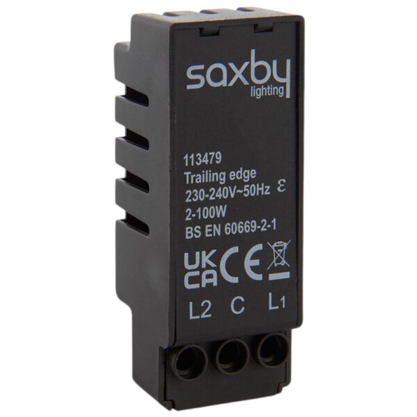 Saxby 113479 100W Dimmer Module – Sleek, black dimmer module designed for full compatibility with Saxby’s dimmable lighting range.