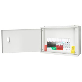 TPNH03-100S 3 Way Horizontal TP&N Distribution Board with 100A Main Switch and Type 2 SPD – Compact 395mm Wide Three-Phase Consumer Unit