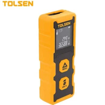 Tolsen 35172 Laser Distance Meter with 0.2–20m range, ±2mm accuracy, ABS & rubber housing, and backlit screen for simple on-the-go measurements.