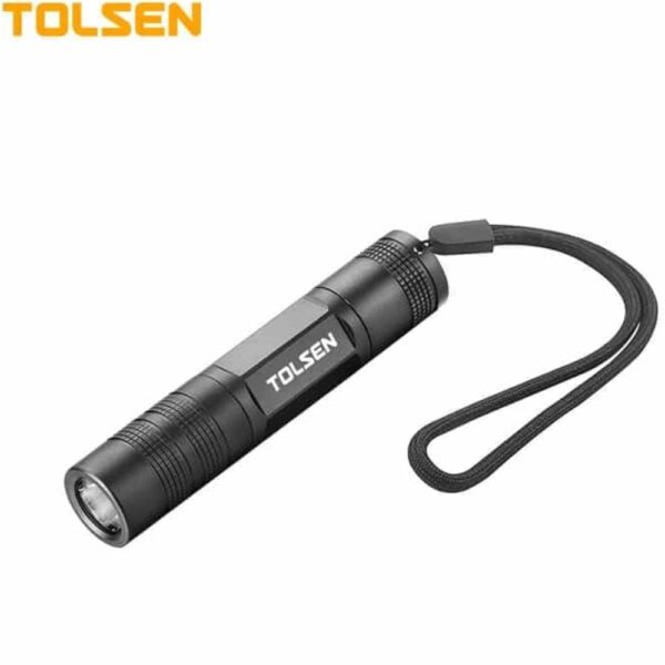 Tolsen 60031 Industrial LED Flashlight, 1W CREE LED with 50-lumen beam, aluminium housing, and IP66 rating for reliable use in harsh environments.