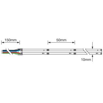 RGB COB LED strip reel, 40 metres, showing high-density chip layout with smooth colour output for indoor mood and feature lighting.