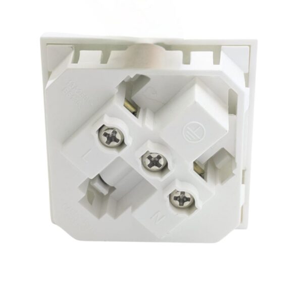 CW602 13A angled white socket for Syncbox – space-saving wall socket for recessed AV power setups.