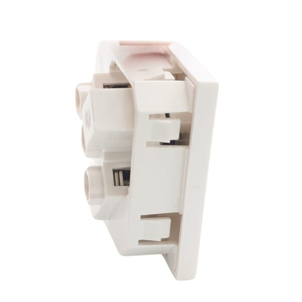 CW602 13A angled white socket for Syncbox – space-saving wall socket for recessed AV power setups.