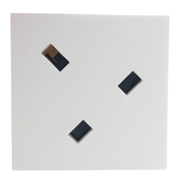 CW602 13A angled white socket for Syncbox – space-saving wall socket for recessed AV power setups.