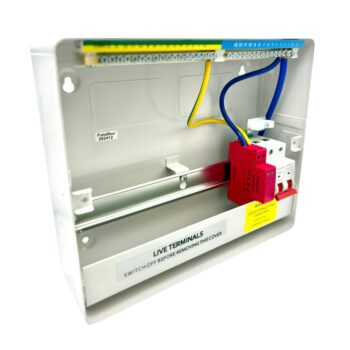 F3011MZ FuseBox consumer unit with cover removed, angled to show internal layout