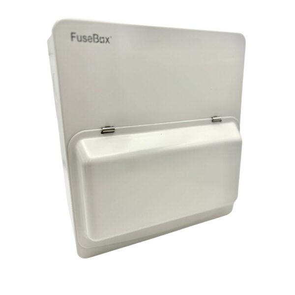 Fully assembled FuseBox F3007MZ consumer unit shown from an angled front perspective