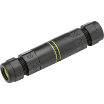 Knightsbridge JB0013 IP68 3 pole waterproof inline connector, black, with compression gland and lever terminals for tool-free cable joining.