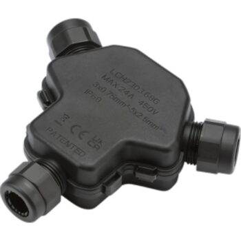 Knightsbridge JB0014 3-way IP68 gel-filled cable connector with lever terminals for safe outdoor electrical joins.
