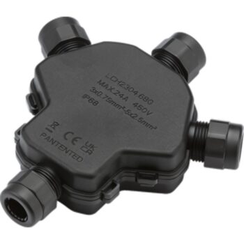 Knightsbridge JB0015 IP68-rated 4-way gel-filled connector with lever terminals for weatherproof cable joining outdoors.