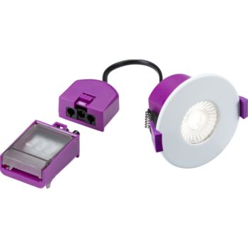 Knightsbridge SPKEVF IP65 fire-rated LED downlight – adjustable wattage and colour temperature with shallow depth and acoustic/fire rating.