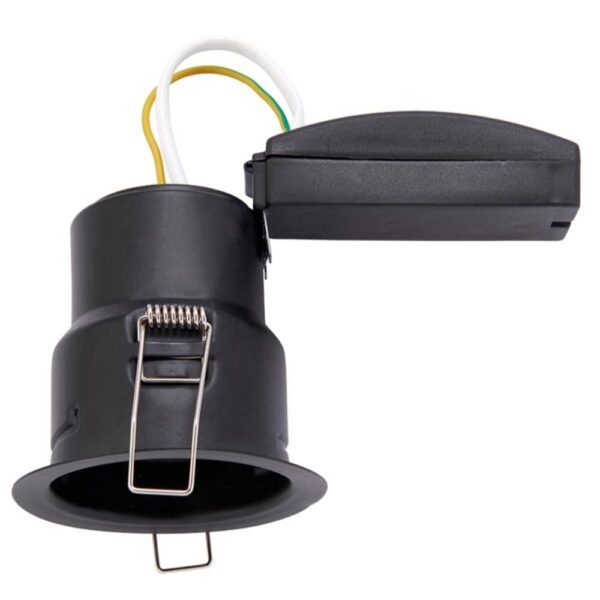 ShieldONE 65 GU10 downlight by Saxby – fire-rated recessed ceiling light with dimming support, IP65 rating, and interchangeable bezels.
