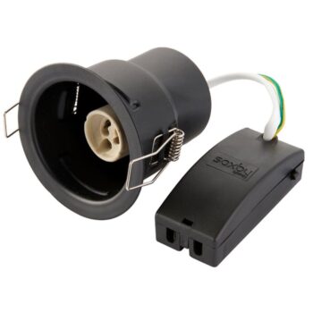 ShieldONE 65 GU10 downlight by Saxby – fire-rated recessed ceiling light with dimming support, IP65 rating, and interchangeable bezels.