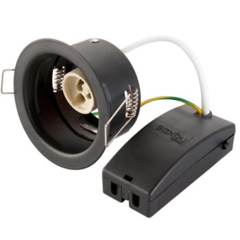 Saxby ShieldONE 65 fire-rated open GU10 downlight in white steel – open-can design with 30, 60, 90-minute ceiling fire protection