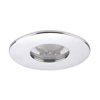 Saxby ShieldONE 75 IP65 Fixed Chrome Bezel for GU10 downlights – bathroom-rated with modern finish.