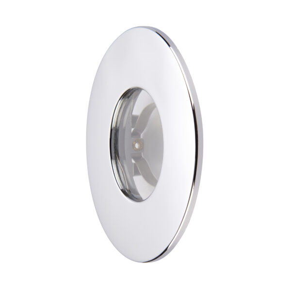 Saxby ShieldONE 75 IP65 Fixed Chrome Bezel for GU10 downlights – bathroom-rated with modern finish.