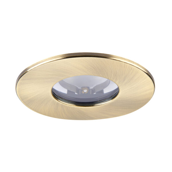 Antique brass bezel for Saxby ShieldONE 75 downlights – IP65-rated finish for bathroom and wet room installations.