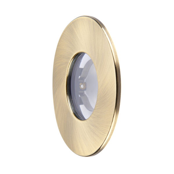 Antique brass bezel for Saxby ShieldONE 75 downlights – IP65-rated finish for bathroom and wet room installations.