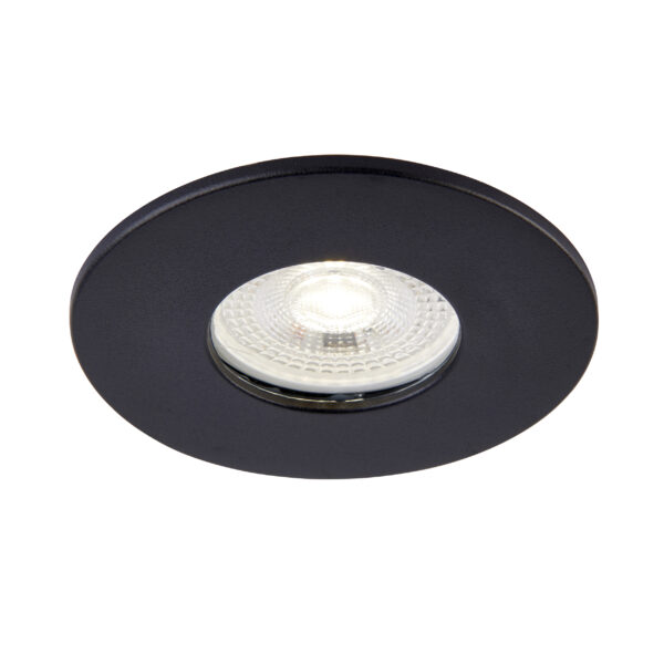 Black IP65 bezel for Saxby ShieldONE 75 fixed downlight – 92mm diameter, 3mm projection, ideal for bathrooms and wet areas.