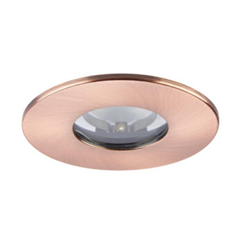 IP65-rated copper bezel for Saxby ShieldONE 75 downlights – bathroom-safe and stylish with slim profile.