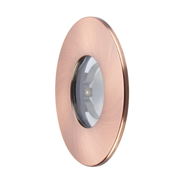 IP65-rated copper bezel for Saxby ShieldONE 75 downlights – bathroom-safe and stylish with slim profile.