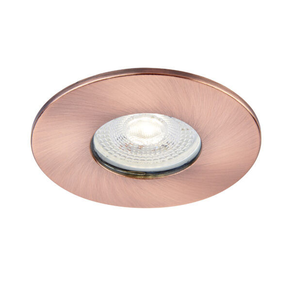 IP65-rated copper bezel for Saxby ShieldONE 75 downlights – bathroom-safe and stylish with slim profile.