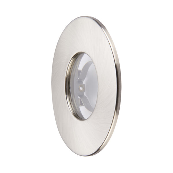 Saxby ShieldONE 75 Satin Nickel Bezel – IP65 downlight trim for wet rooms and bathrooms.