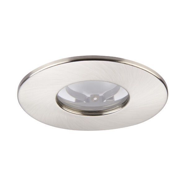 Saxby ShieldONE 75 Satin Nickel Bezel – IP65 downlight trim for wet rooms and bathrooms.