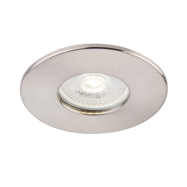 Saxby ShieldONE 75 Satin Nickel Bezel – IP65 downlight trim for wet rooms and bathrooms.