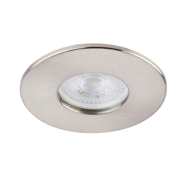 Saxby ShieldONE 75 Satin Nickel Bezel – IP65 downlight trim for wet rooms and bathrooms.