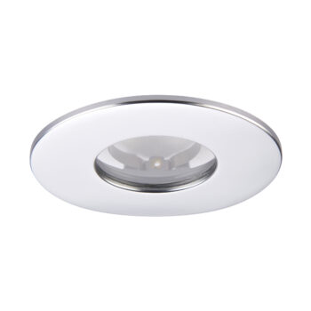 Saxby ShieldONE 75 silver IP65 bezel – fixed downlight trim for bathrooms and wet zones.