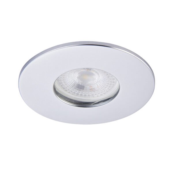 Saxby ShieldONE 75 silver IP65 bezel – fixed downlight trim for bathrooms and wet zones.