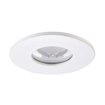 White IP65-rated bezel for Saxby ShieldONE 75 downlight – tool-free installation with 92mm coverage for bathroom-safe lighting
