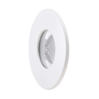 White IP65-rated bezel for Saxby ShieldONE 75 downlight – tool-free installation with 92mm coverage for bathroom-safe lighting