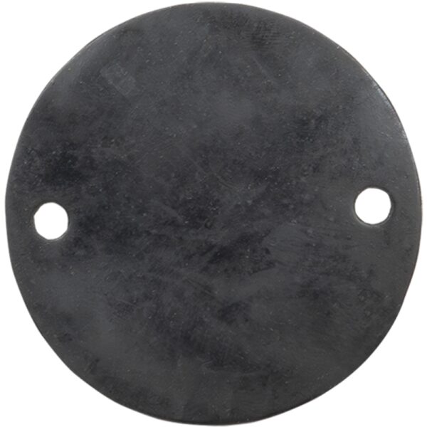 Black Unicrimp QCRG conduit box rubber gasket with 65mm diameter and pre-drilled holes for secure electrical box sealing.