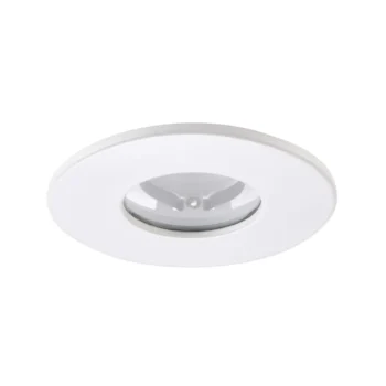 White IP65-rated bezel for Saxby ShieldONE 75 downlight – tool-free installation with 92mm coverage for bathroom-safe lighting