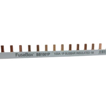 FuseBox BB1001P 100A insulated single-pole busbar, 1 metre long – designed for safe and streamlined linking of RCBOs and MCBs in FuseBox boards.