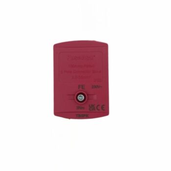 FuseBox TB5PK 100A pink terminal block with IP20 protection, dual screw terminals, and locking cover – ideal for functional earth wiring in advanced electrical systems.
