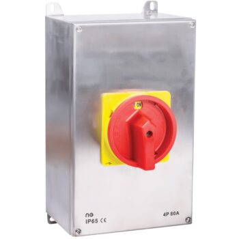 Niglon ISS324P Steel 32A 4 Pole Rotary Isolator – IP65-rated switch for commercial and light industrial systems.