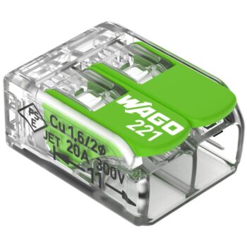 Wago 221-422 2 Way Green Lever Connectors - Pack of 100