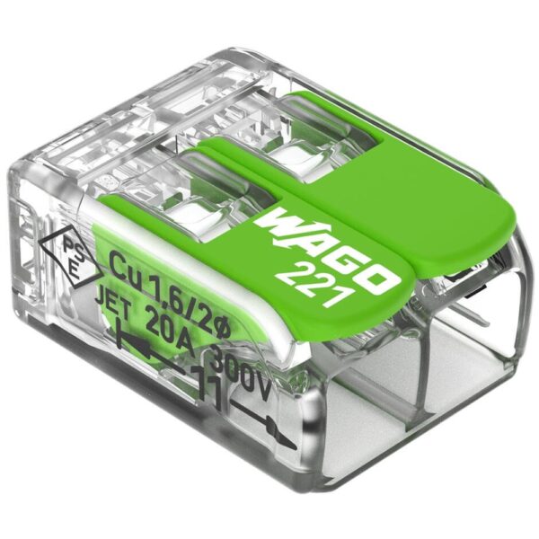 Wago 221-422 2 Way Green Lever Connectors - Pack of 100