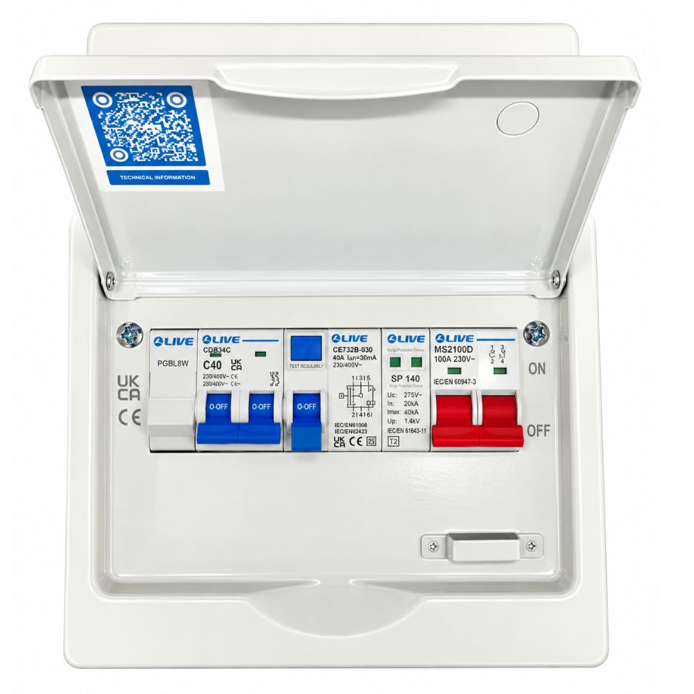 Live Electrical Heat Pump SPD Consumer Unit with Type F RCD and C40 DP MCB 1 Live Electrical Heat Pump SPD Consumer Unit with Type F RCD and C40 DP MCB