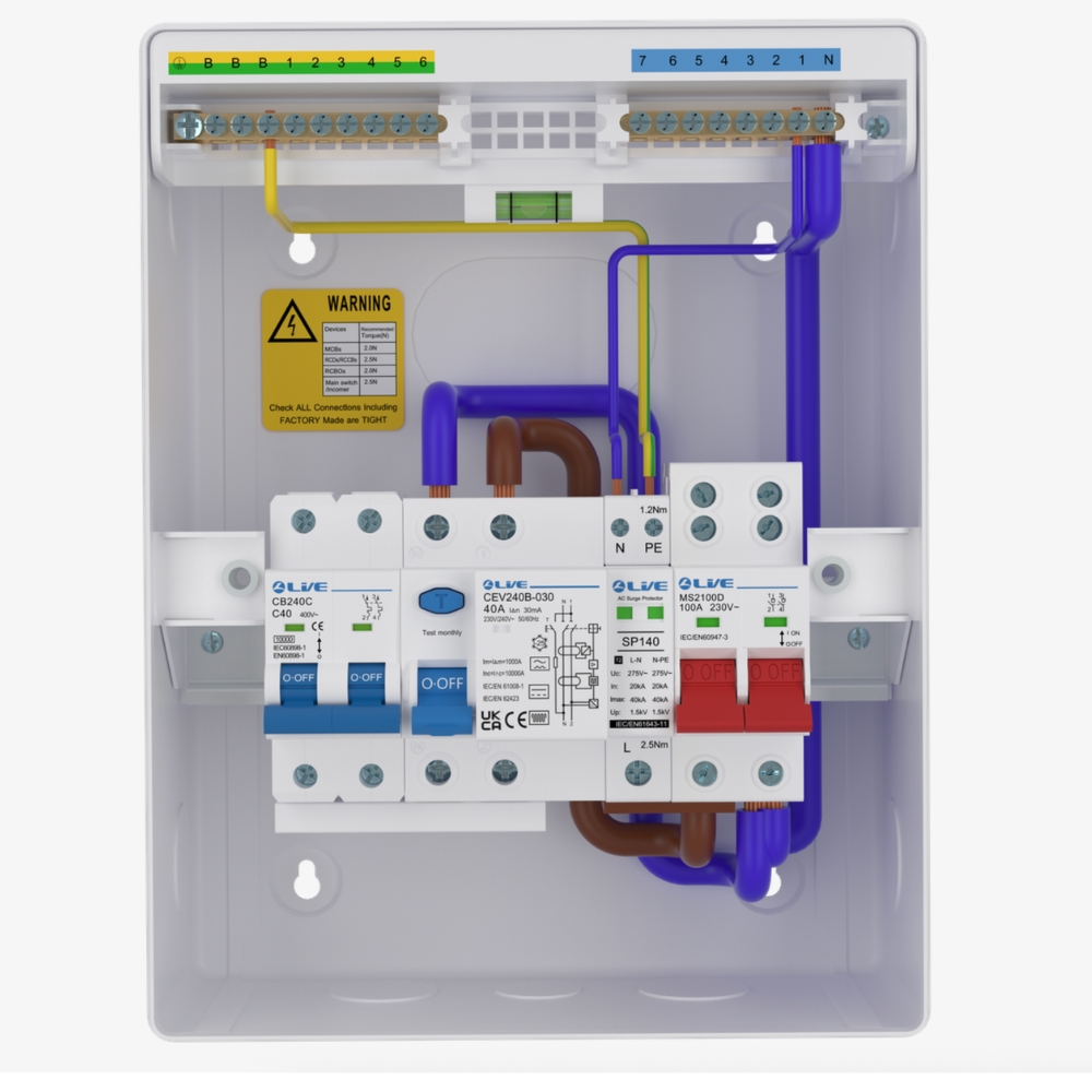 Live Electrical | LHP840MSB | Heat Pump SPD Consumer Unit | Type B RCD | C40 DP MCB 3 Live Electrical | LHP840MSB | Heat Pump SPD Consumer Unit | Type B RCD | C40 DP MCB