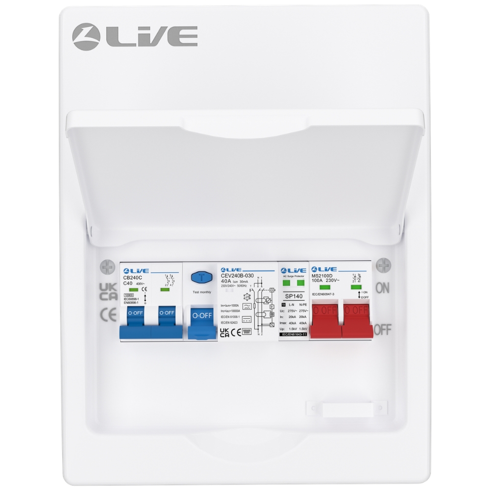 Live Electrical | LHP840MSB | Heat Pump SPD Consumer Unit | Type B RCD | C40 DP MCB 4 Live Electrical | LHP840MSB | Heat Pump SPD Consumer Unit | Type B RCD | C40 DP MCB