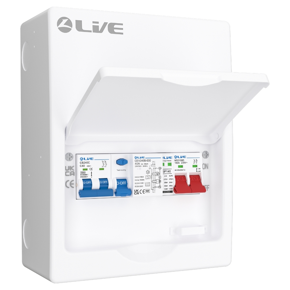 Live Electrical | LHP840MSB | Heat Pump SPD Consumer Unit | Type B RCD | C40 DP MCB 1 Live Electrical LHP840MSB Heat Pump SPD Consumer Unit
