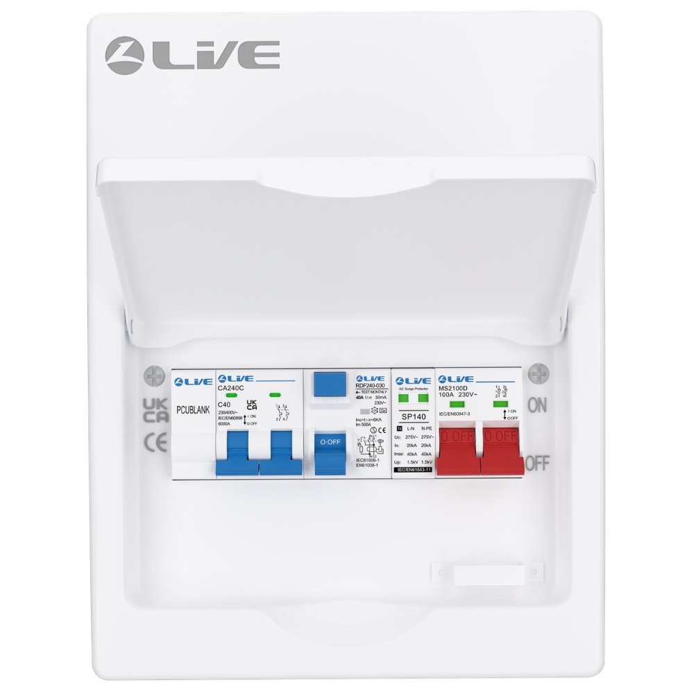 Live Electrical | LHP840MSF | Heat Pump SPD Consumer Unit | Type F RCD | C40 DP MCB 2 Live Electrical | LHP840MSF | Heat Pump SPD Consumer Unit | Type F RCD | C40 DP MCB