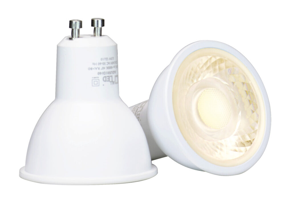 ALL LED GU10 Lamps - Morgan Range 3 ALL LED AGU501D/30 ALL LED Morgan LED GU10 Lamp - 5.5W 3000K Dimmable - Diamondtec Lens - Warm White