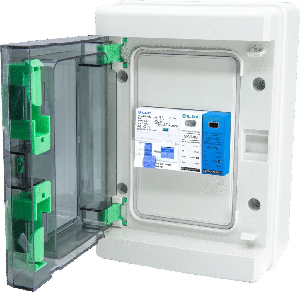 Circuit Protection from Live Electrical 4 Live Electrical Electric Vehicle Surge Unit C32 RCBO & SPD