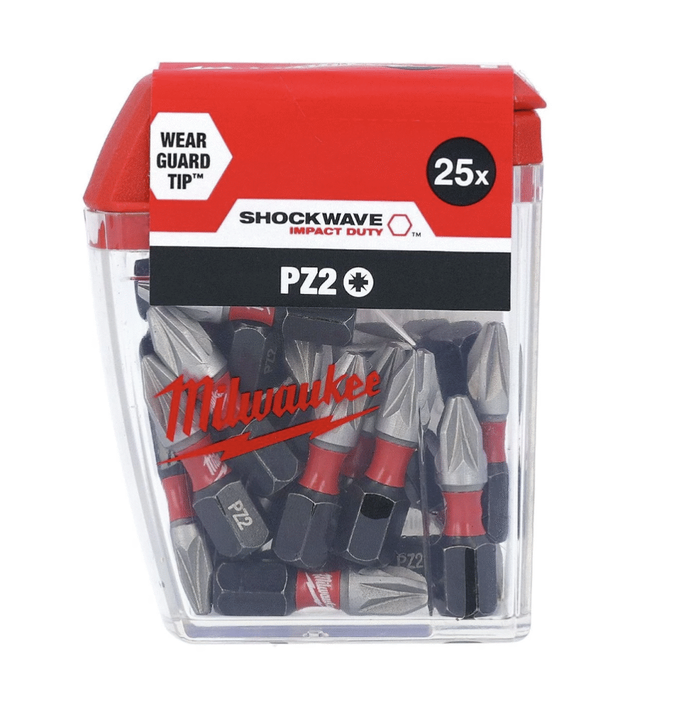 Discover Top-Quality Milwaukee Power Tools Accessories at Electrical4Less 3 Milwaukee 4932472041 Milwaukee Shockwave Screwdriver Bit Pozidrive PZ2 x 25mm Impact Duty - Pack of 25 1